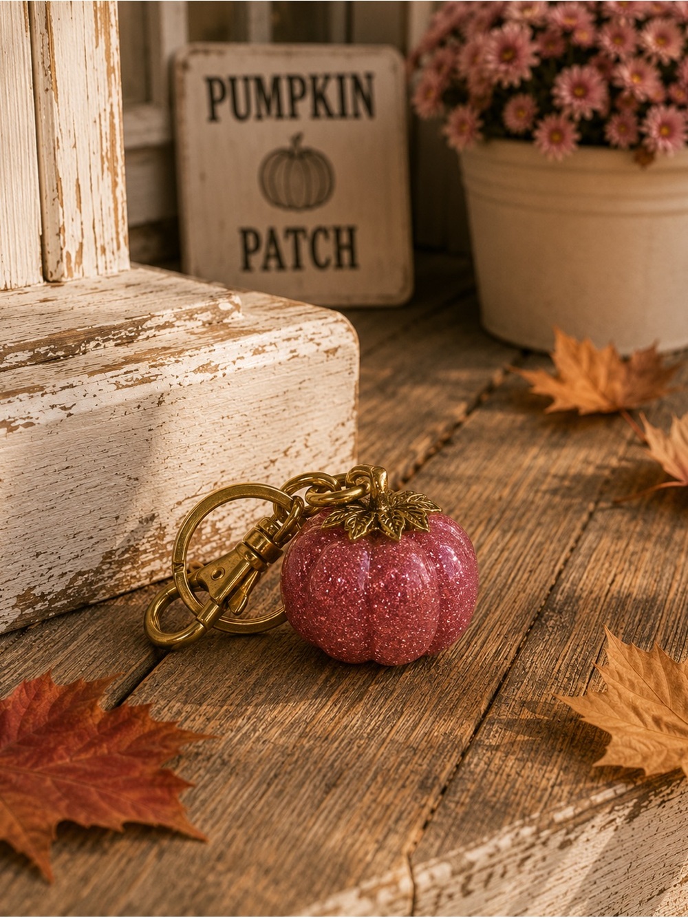 Sparkling “Pinkies Up!” Pumpkin Bag Charm Keychain
